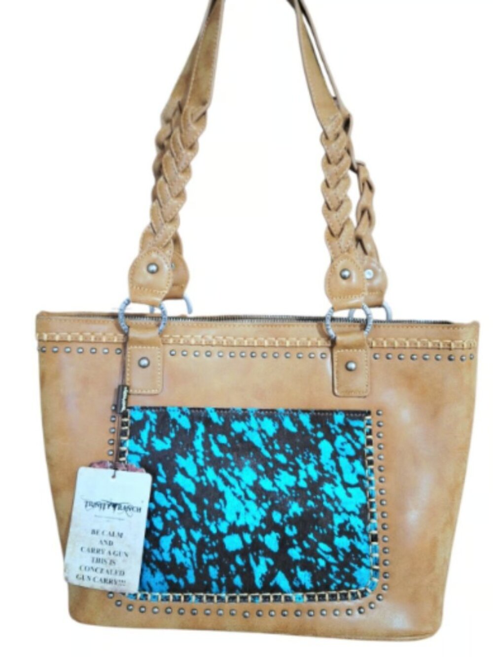 Women's Trinity Ranch Montana West Turquoise Khaki Hair On Bag - Picture 4 of 8